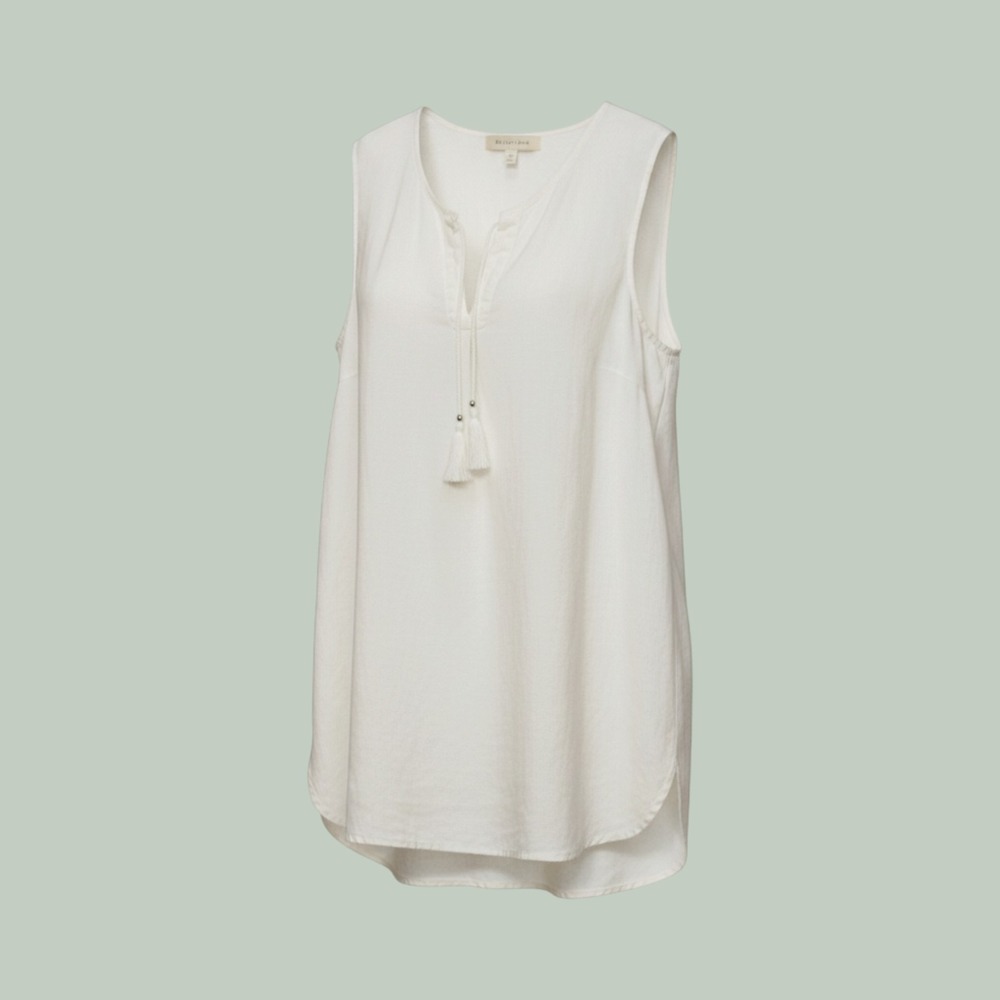 Company Ellen Tracy White 100% Linen Tassel Sleeveless Tunic Top Chalk XL